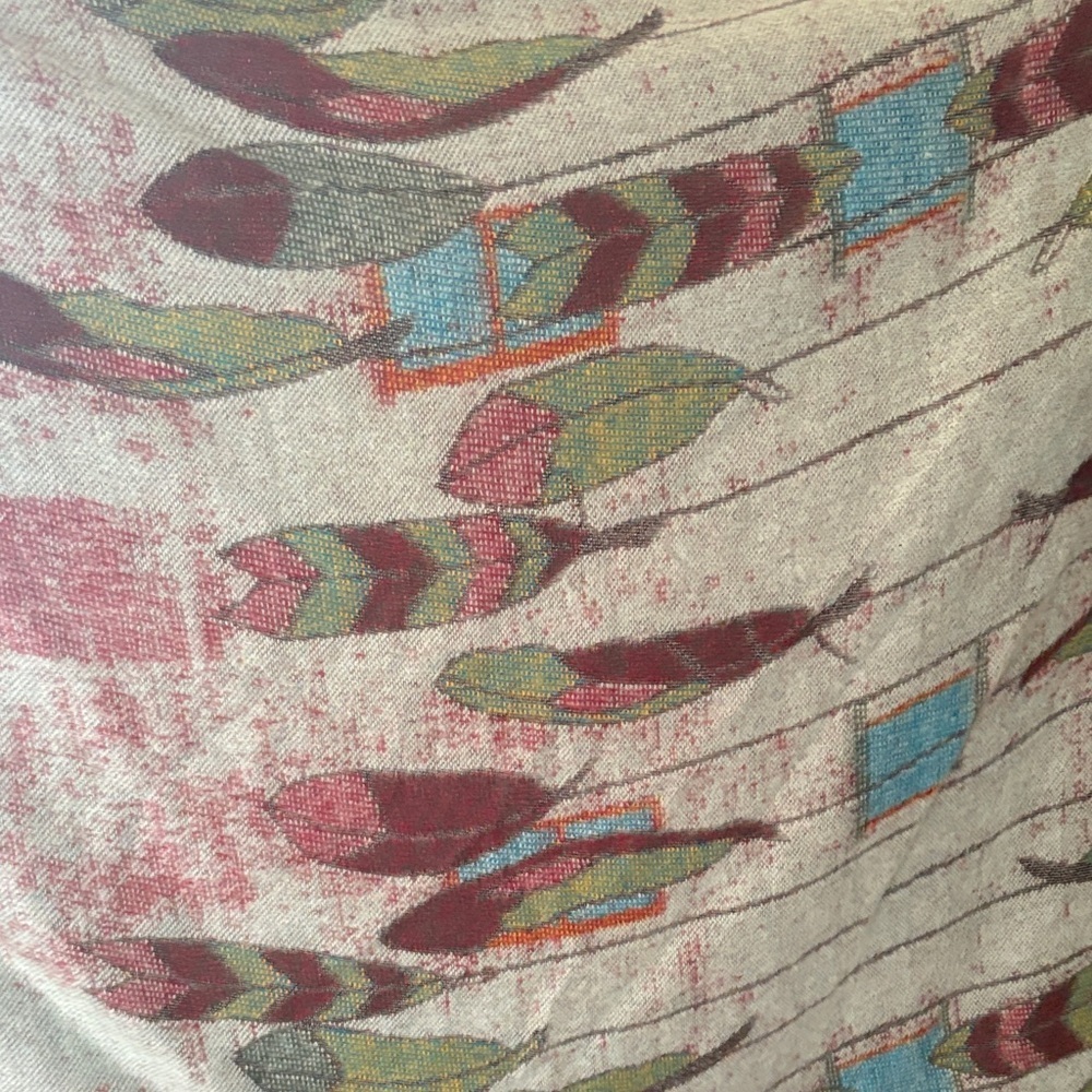 Cashmere Abstract Print Shawl in Mint, Teal & Berry - Picture 4 of 6